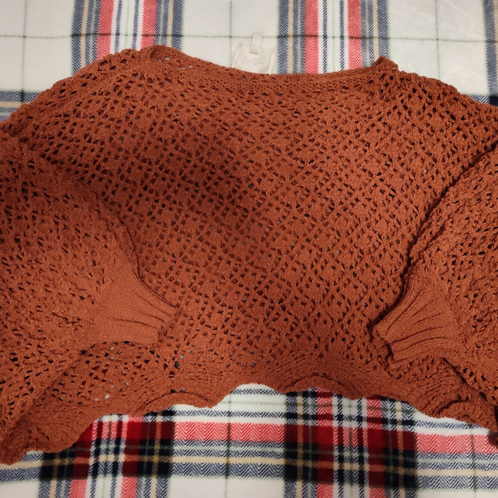 Jessica Simpson Off-the-Shoulder Open Knit Sweater Rust